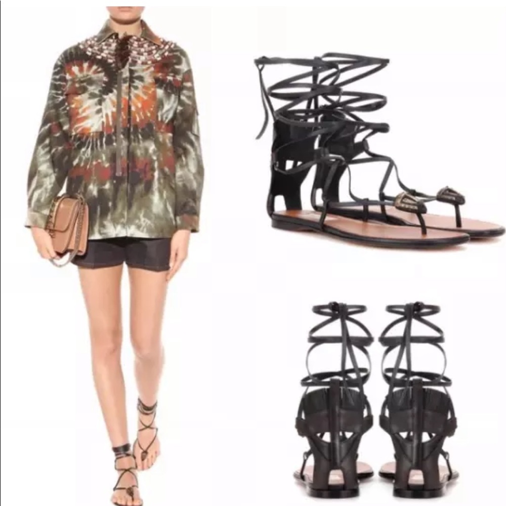 VALENTINO Size 36 Tribe Leather Lace Up Sandal - Picture 5 of 6